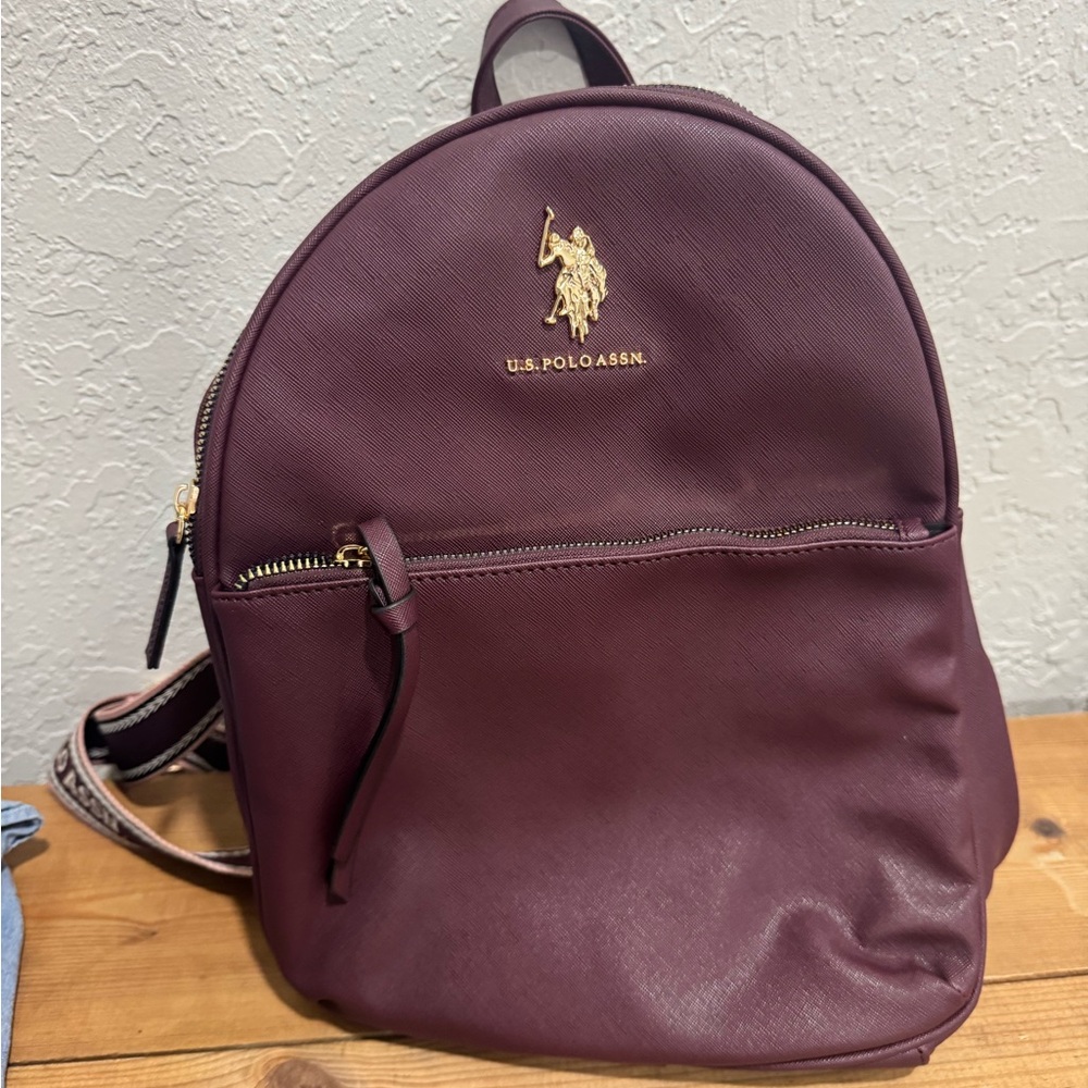 U.S. Polo Assn. Plum Zip-Front Backpack with Gold Hardware
